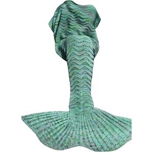 Handmade Knit Mermaid Tail Blanket Afghan Throw Aqua Variegated Cozy Mermaidcore